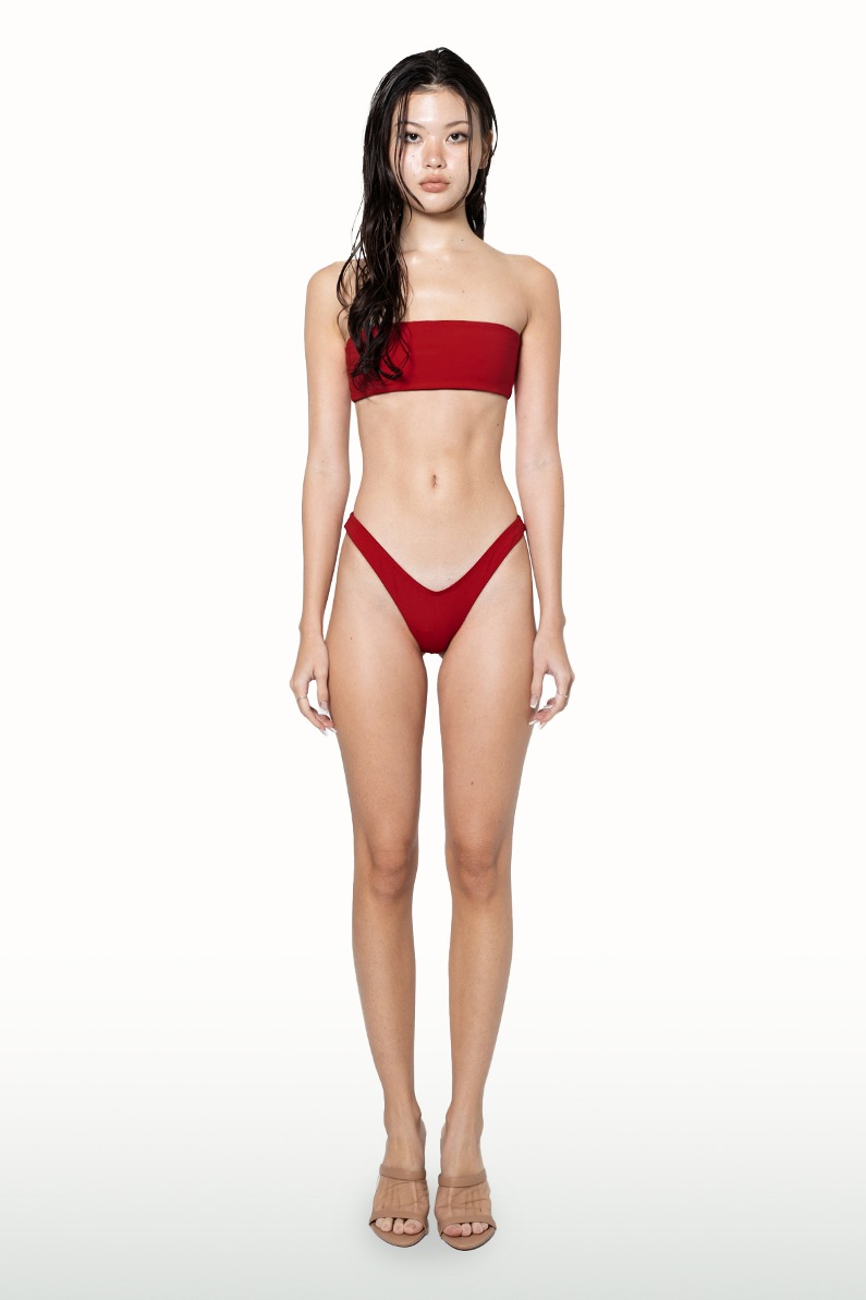 Luxe micro bandeau bikini set in rich red